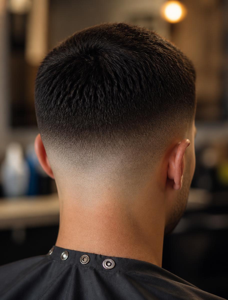 Freshly finished skin fade with a clean taper