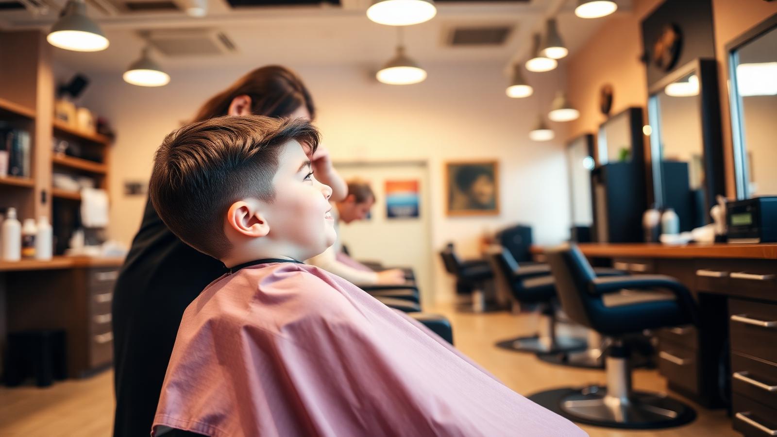 A young client getting a haircut at the barbershop