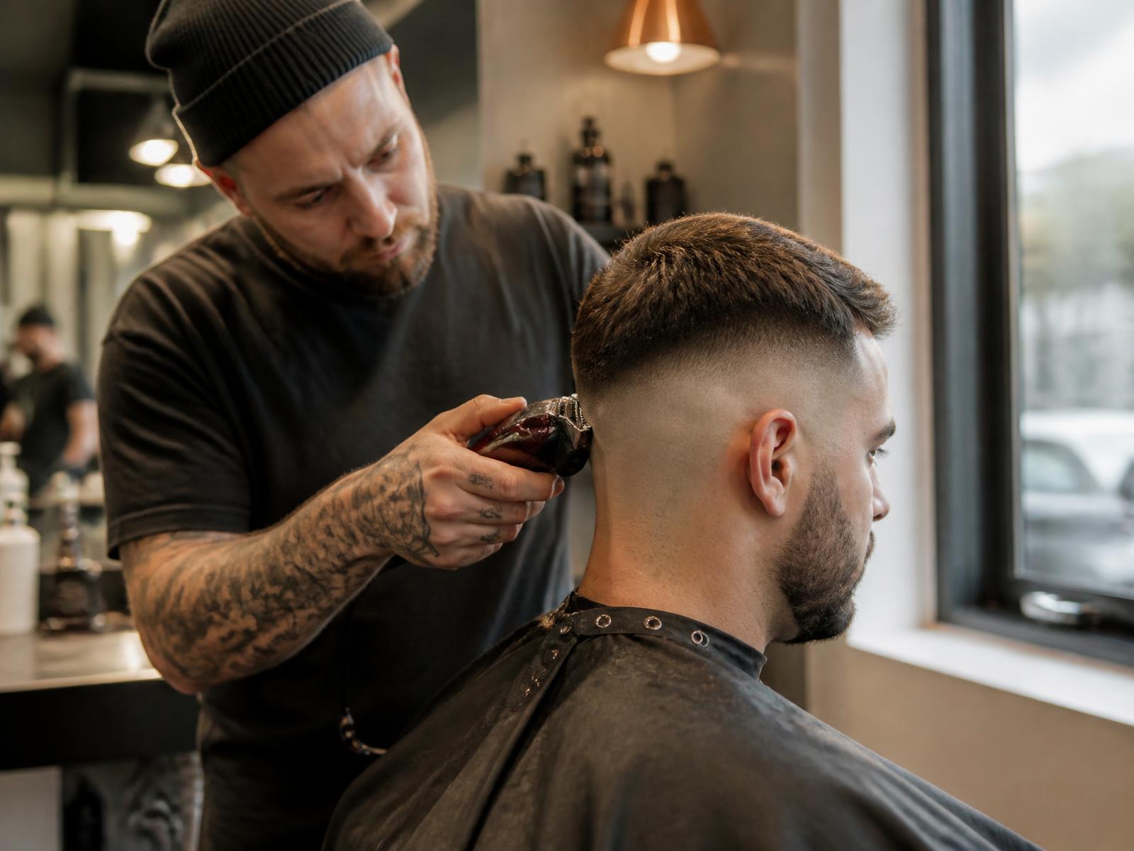 Barber giving a client a precise fade at Atlas Barbershop in Monte Vista, Cape Town
